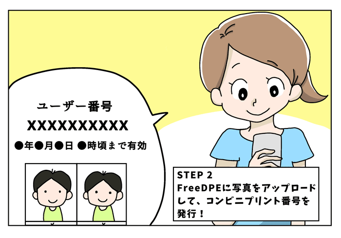 STEP2 FreeDPEに写真をアップロードして、コンビニプリント番号を発行